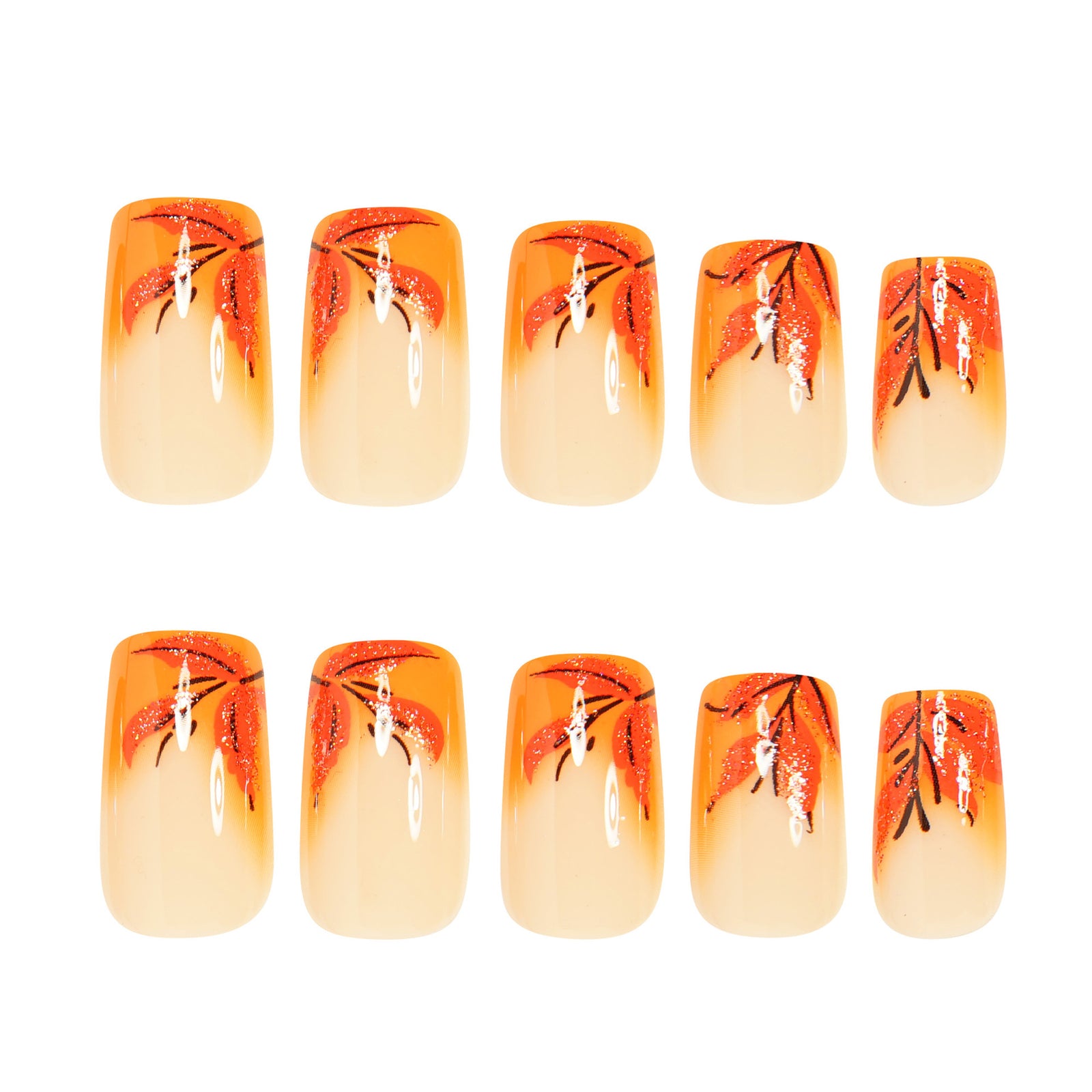 24pcs/Set Brown Ombre Leaves Press-On Nails
