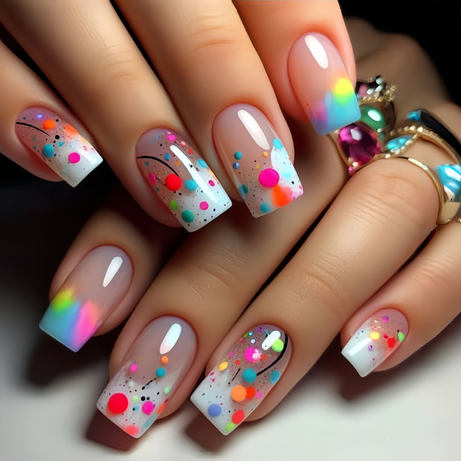 24pcs/Set Colorful Dots Ombre Press-On Nails