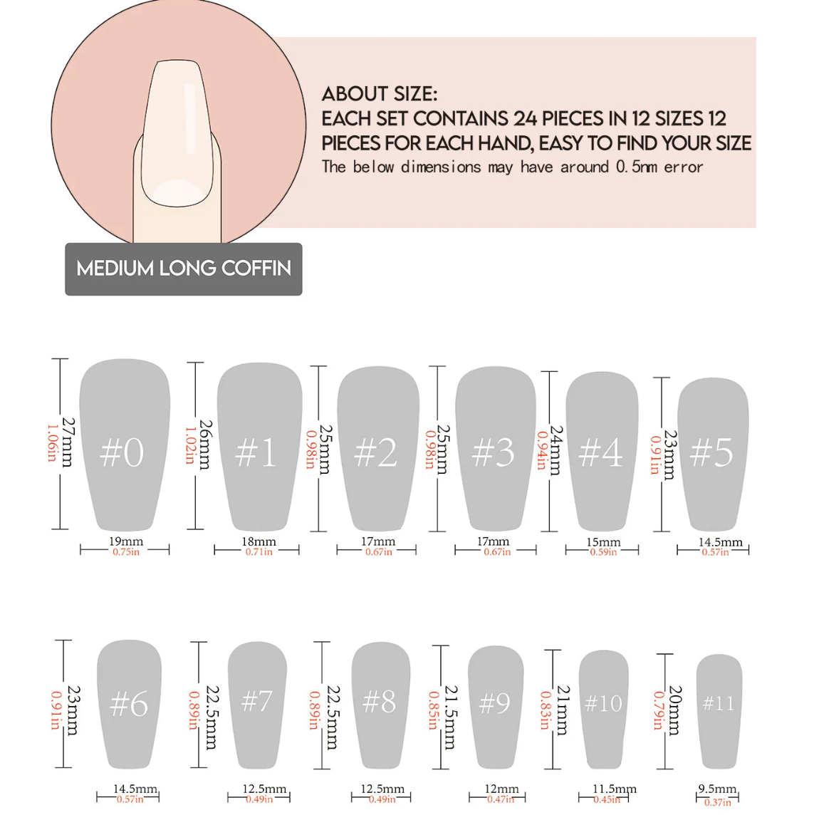 24pcs/Set Gradient Pink Glossy Glitter Press-On Nails