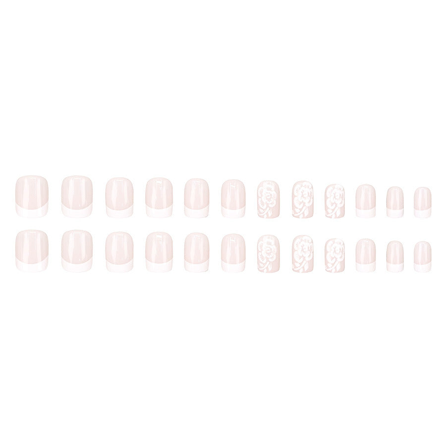24pcs/Set French Floral Press-On Nails