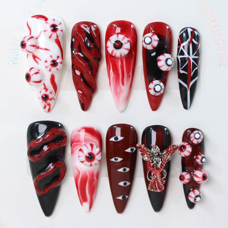 (Handmade) 10pcs/Set 3D Dark Bloodshot Eye Press-On Nails