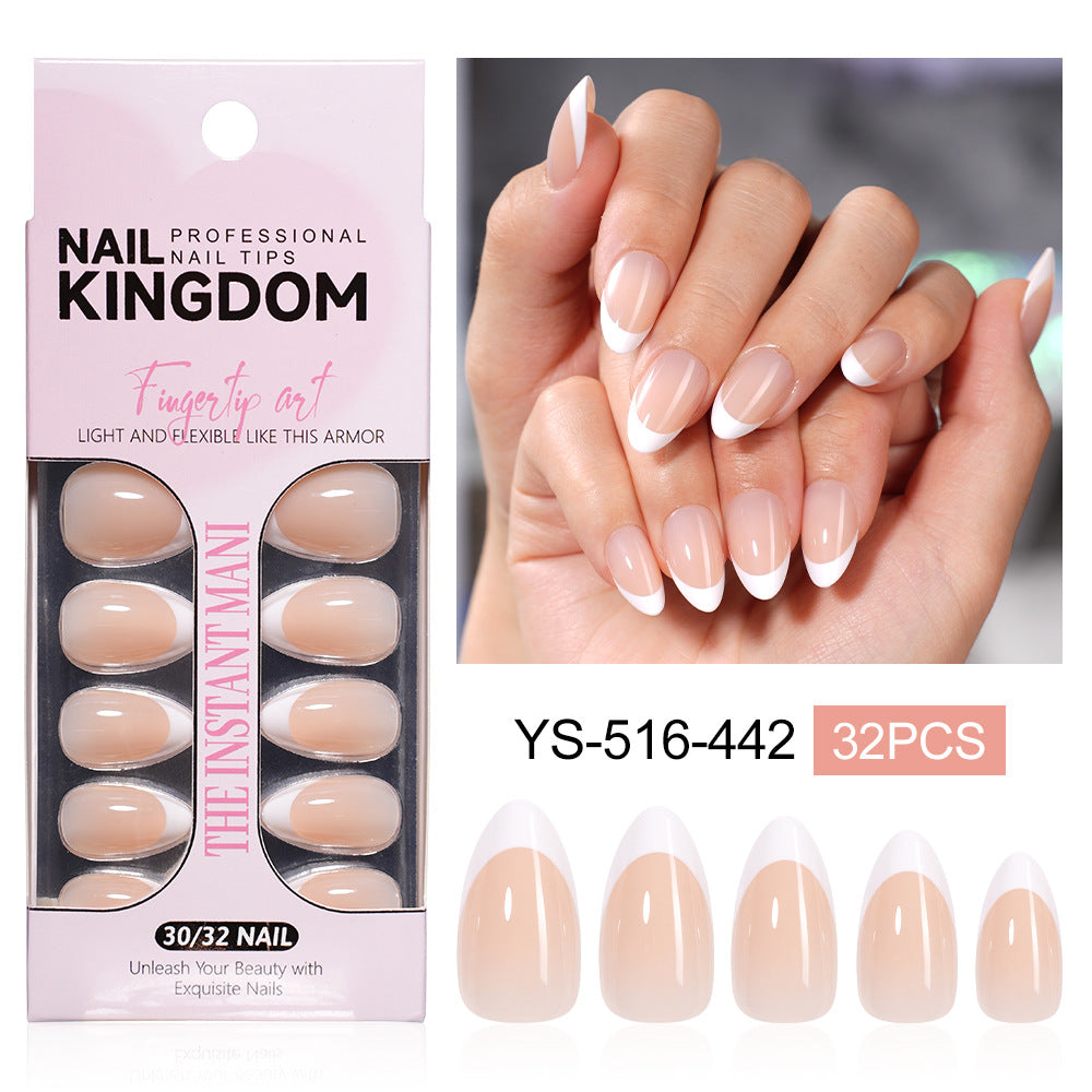 24pcs/Set Classic French Style Almond Press-On Nails