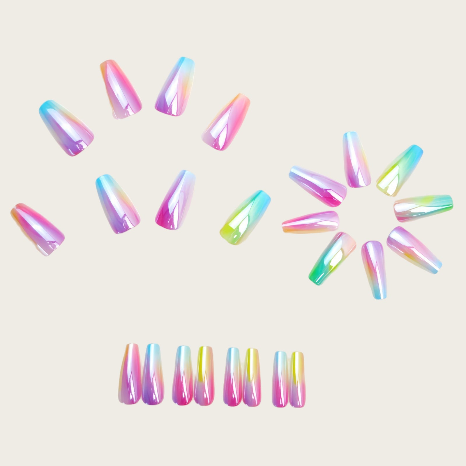 24pcs/Set Rainbow Aurora Chrome Press-On Nails
