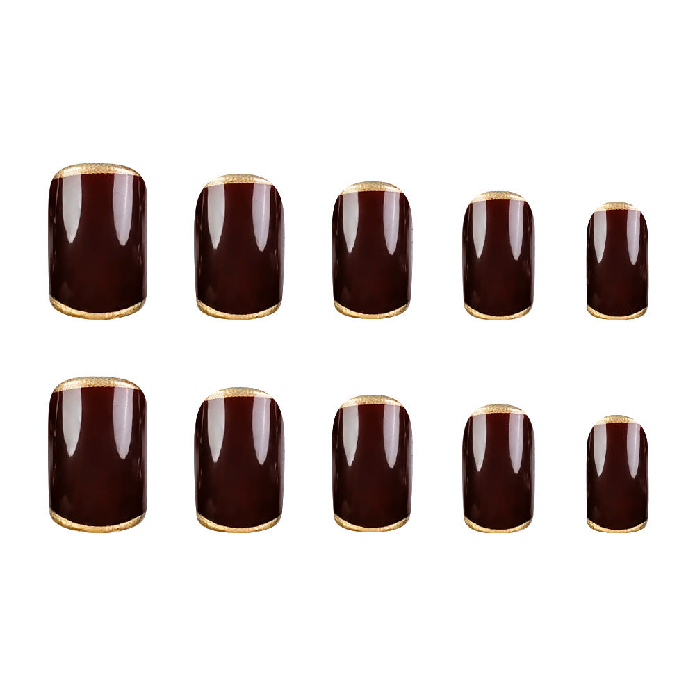 24pcs/Set Brown Solid Color French Press-On Nails