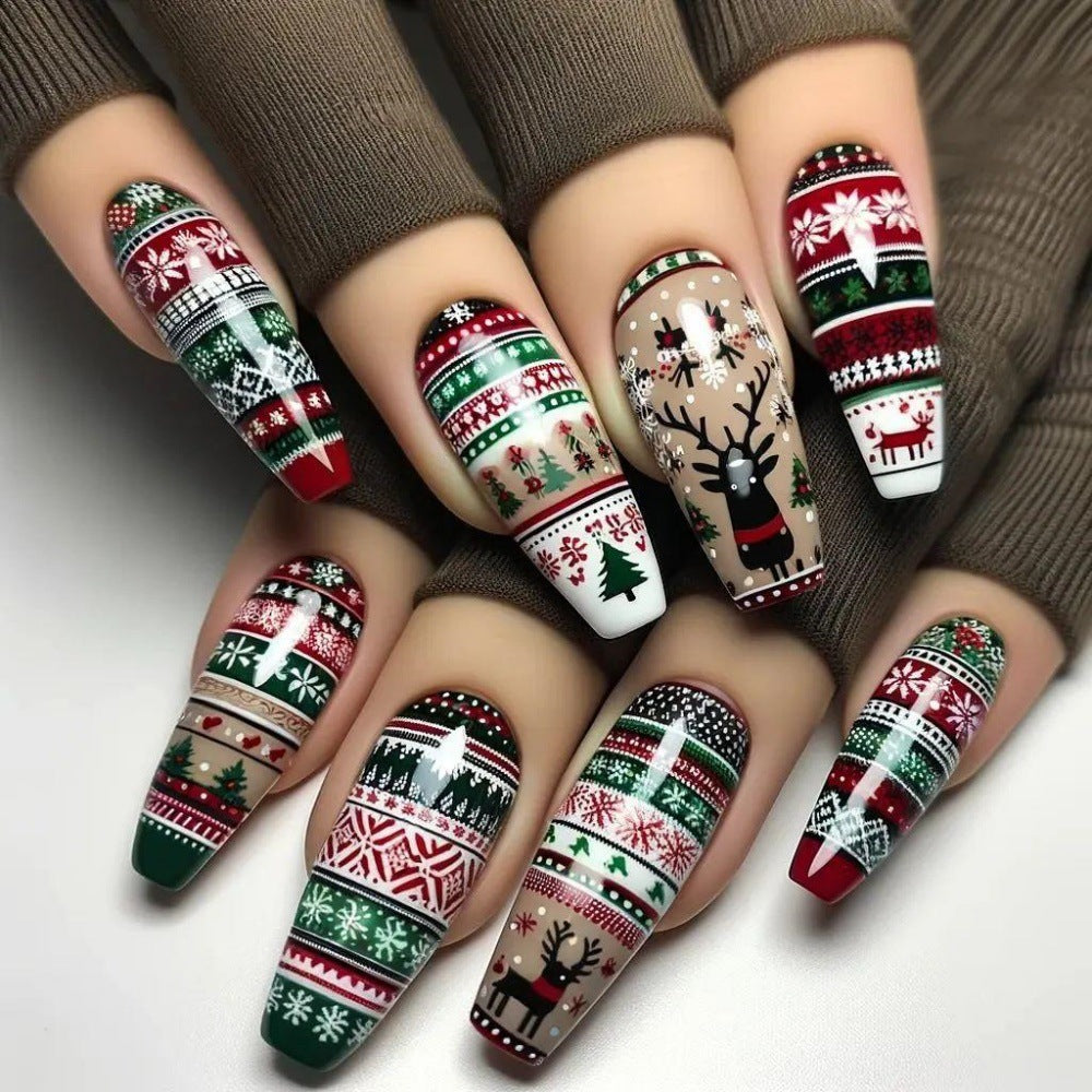 24pcs/Set Christmas Reindeer Press-On Nails