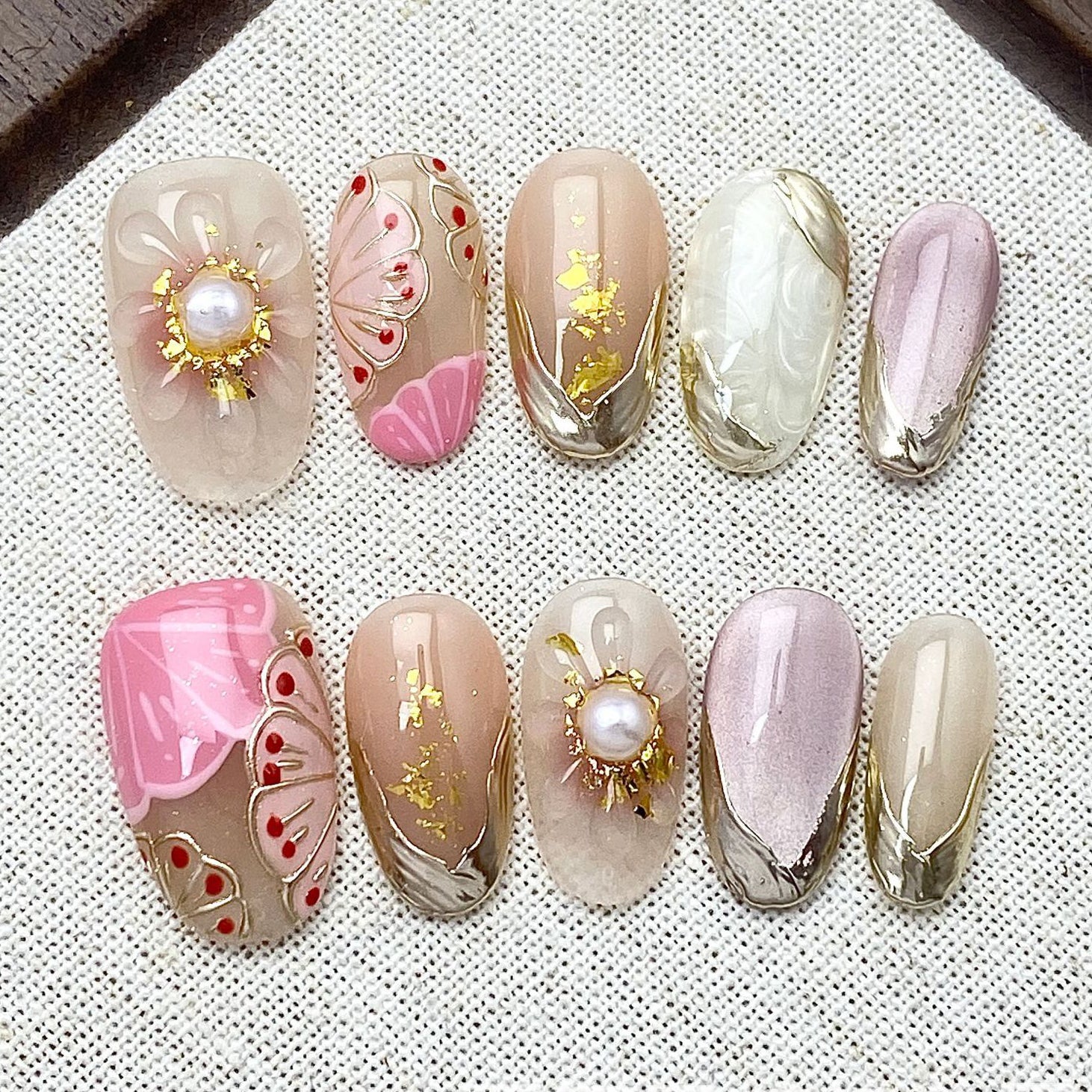 (Handmade) 10pcs/Set 3D Floral Press-On Nails Press-On Nails
