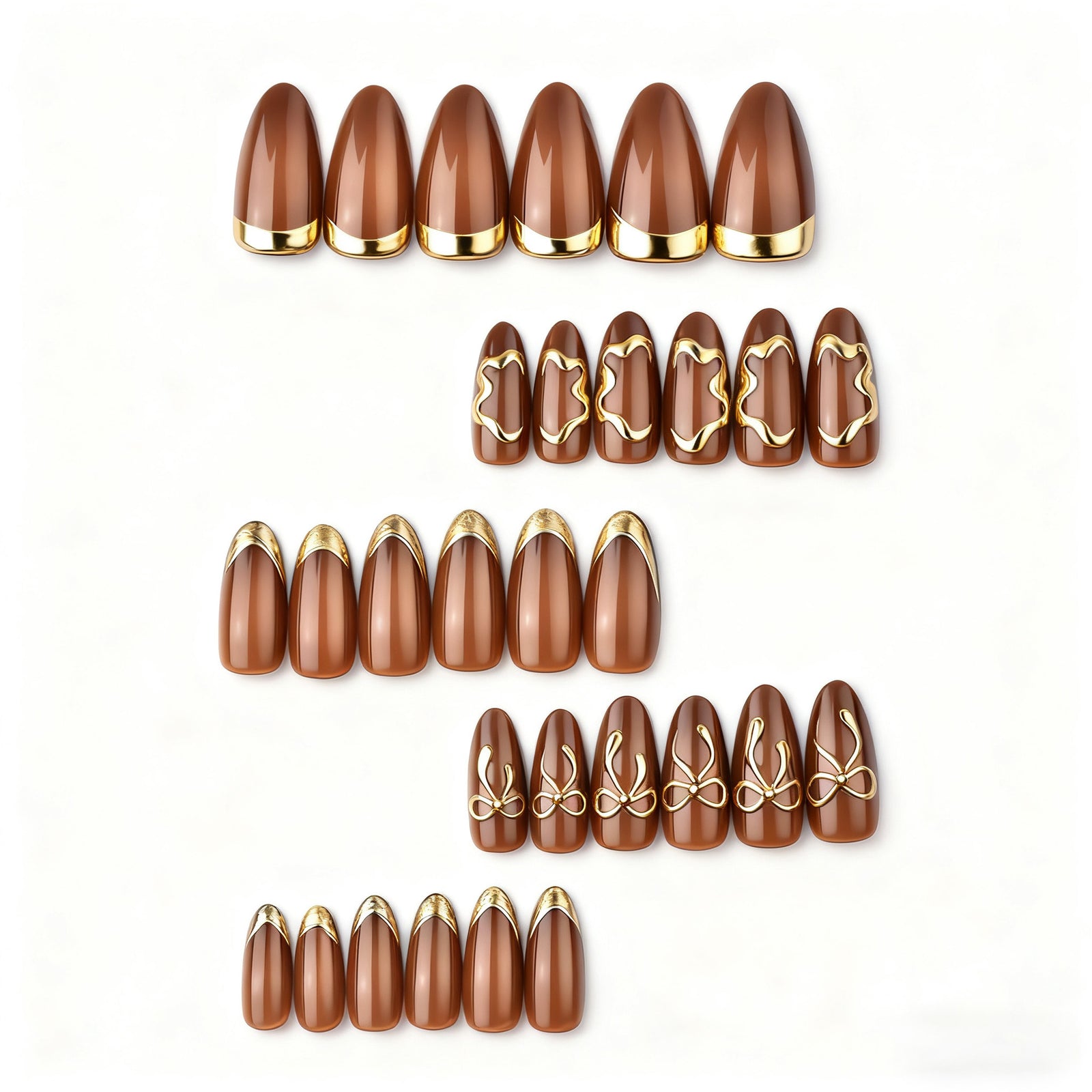 24pcs/Set 3D Bow Gold French Tips Press-On Nails
