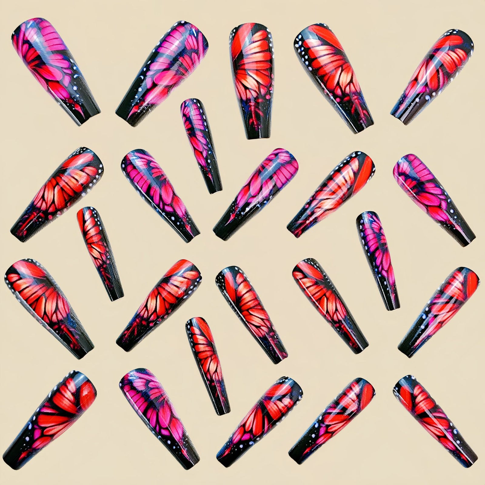 24pcs/Set Long Butterfly Press-On Nails