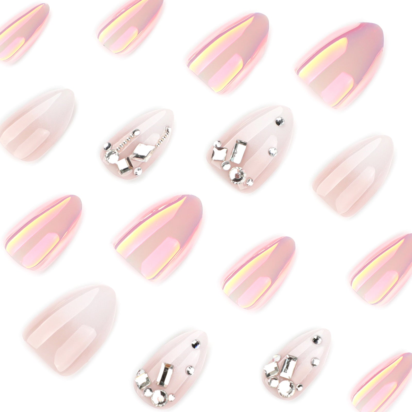 24pcs/Set White Gradient Sparkle Short Almond Press-On Nails