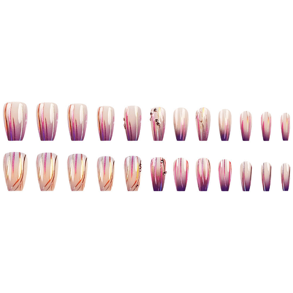 24pcs/Set Purple Rhyme Gradient Glow Press-On Nails