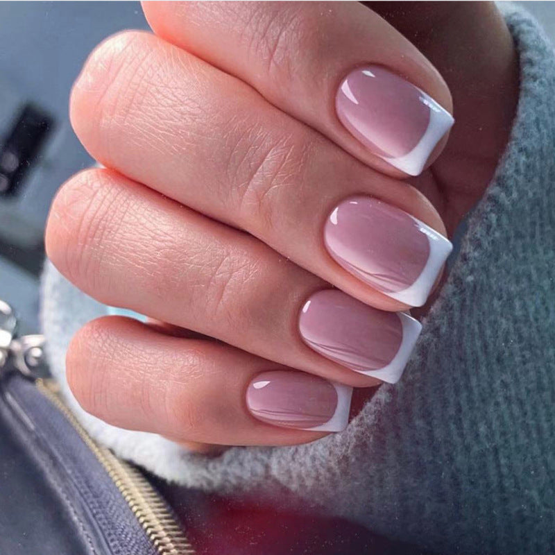 24pcs/Set White French Tip Short Press On Nails