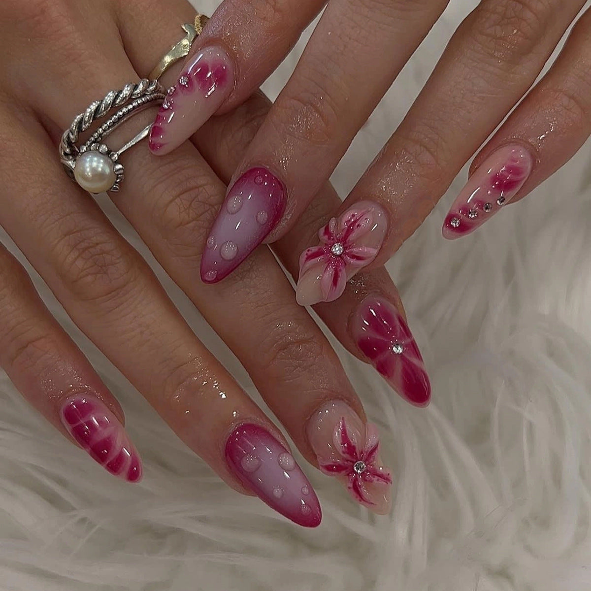 24pcs/Set 3D Floral Ombre Press-On Nails
