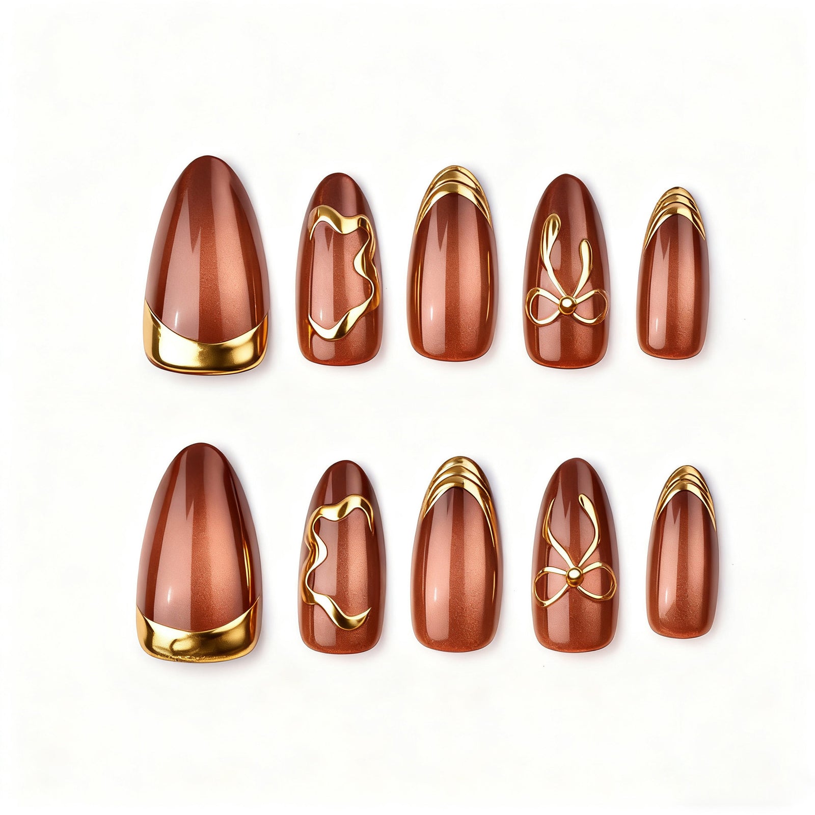 24pcs/Set 3D Bow Gold French Tips Press-On Nails