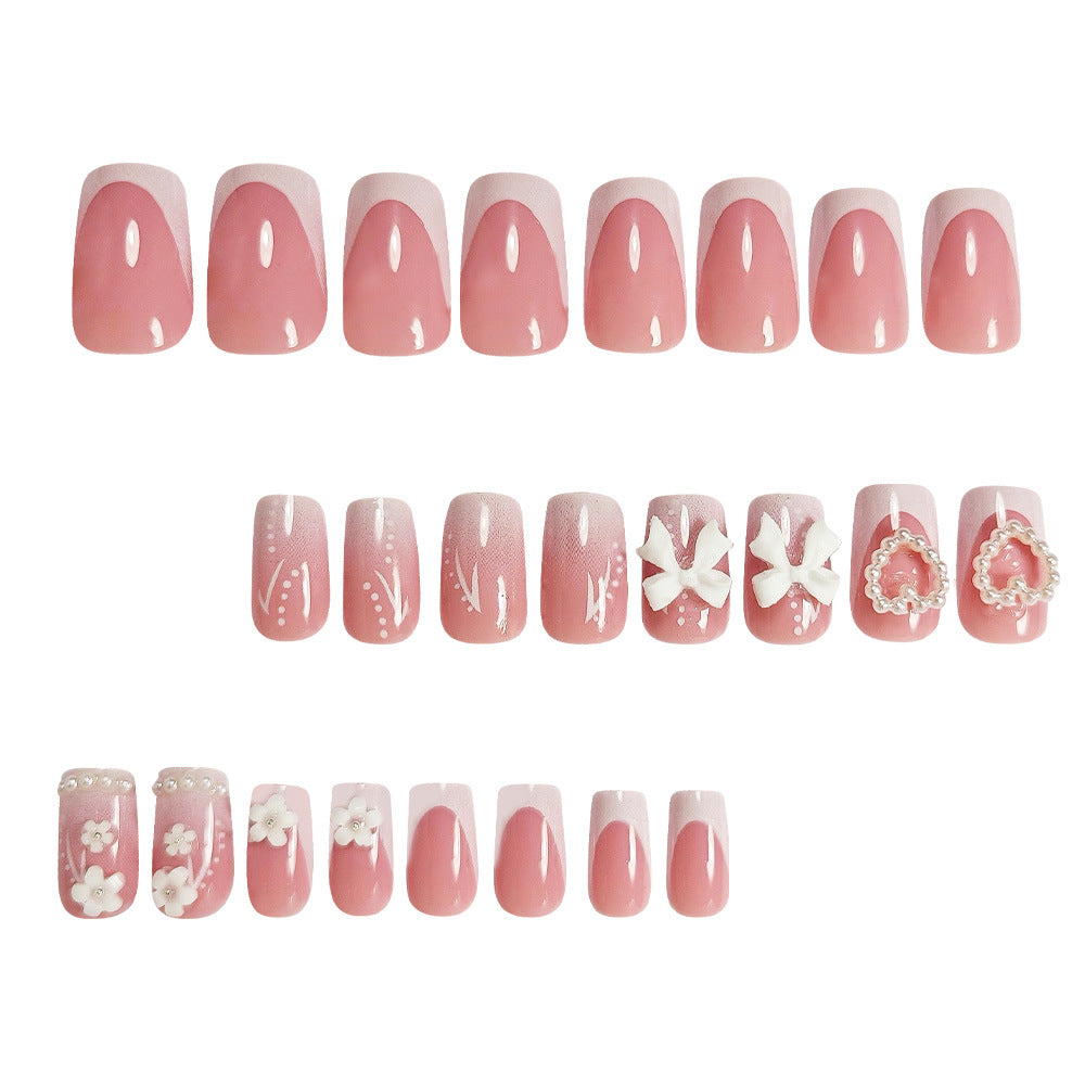 24pcs/Set White French Tips with 3D White Bow Press-On Nails