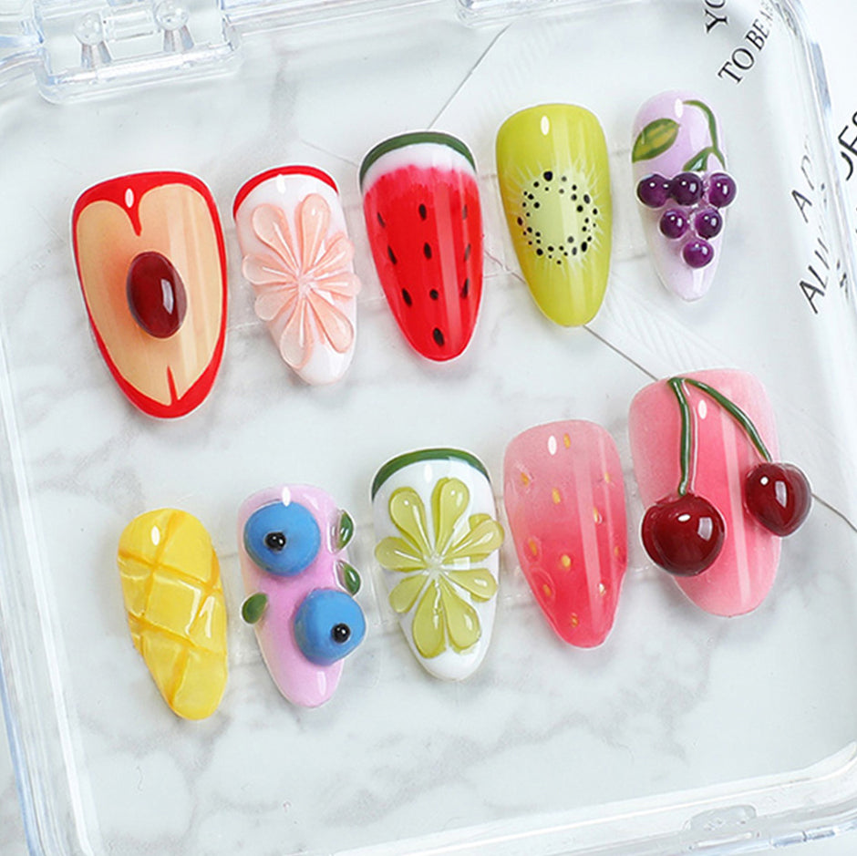 (Handmade) 10pcs/Set Spring Fruits Press-On Nails