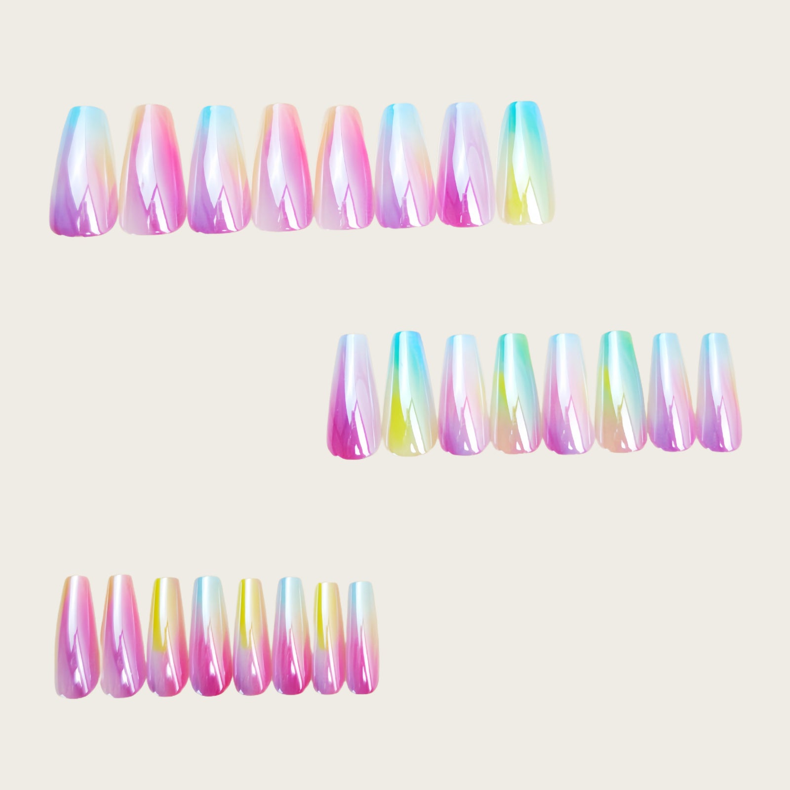 24pcs/Set Rainbow Aurora Chrome Press-On Nails