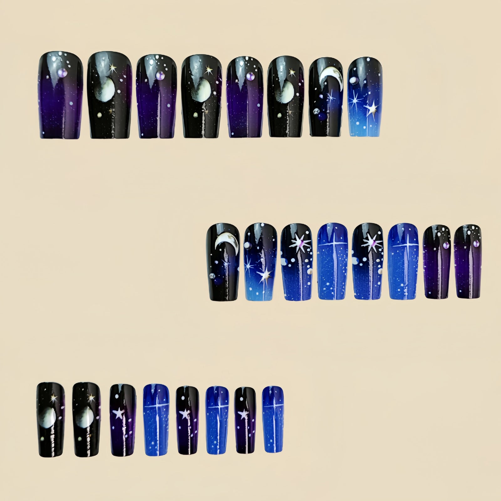 24pcs/Set Blue Galaxy Press-On Nails