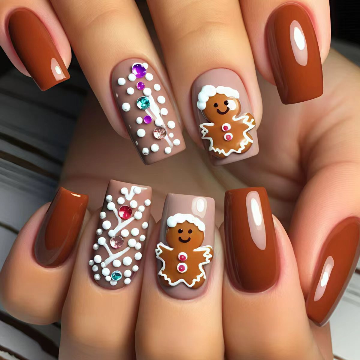 24pcs/Set Brown Gingerbread Man Press-On Nails