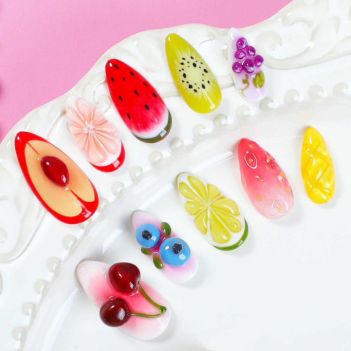 (Handmade) 10pcs/Set Spring Fruits Press-On Nails