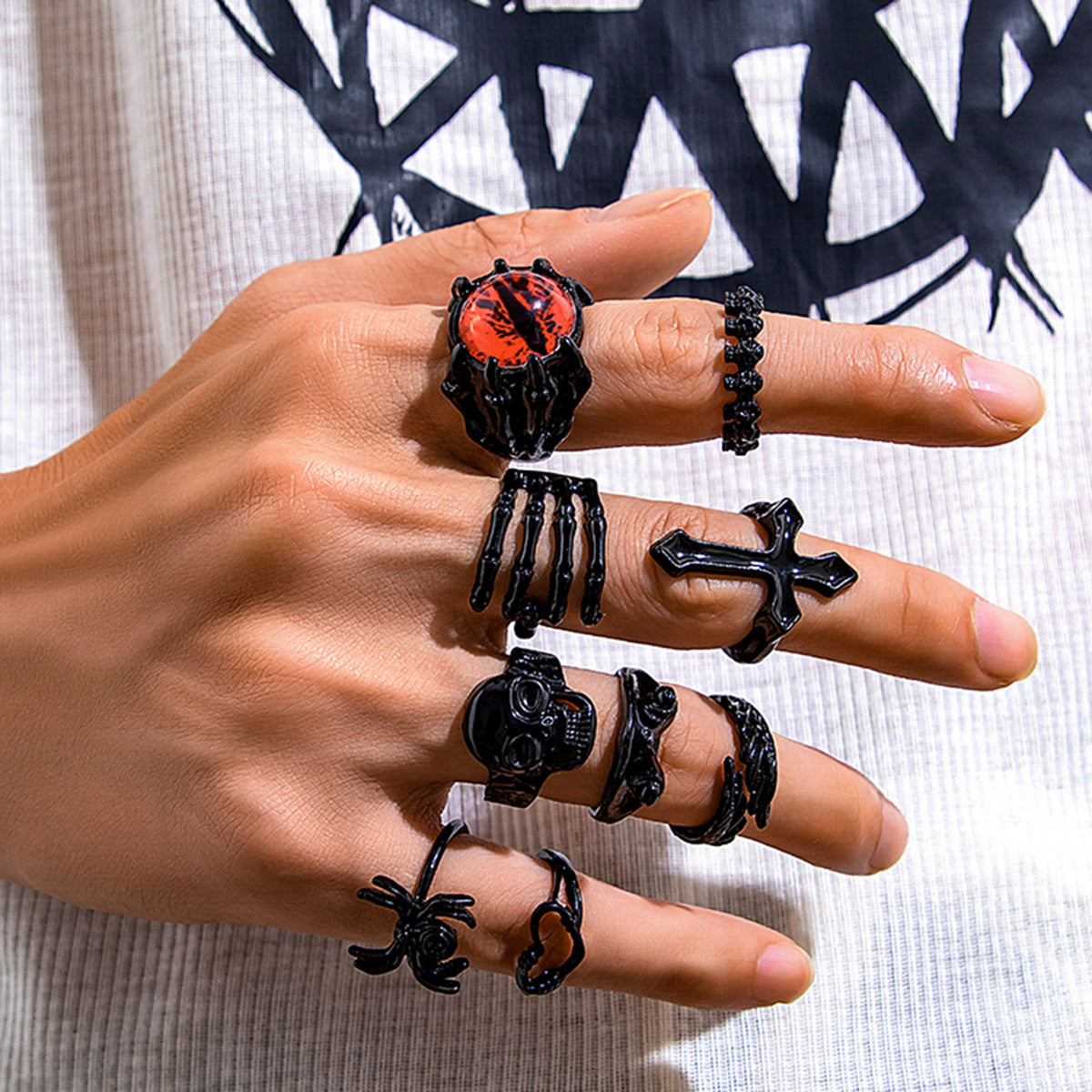 8pcs/Set Halloween Gothic Punk Adjustable Ring Set