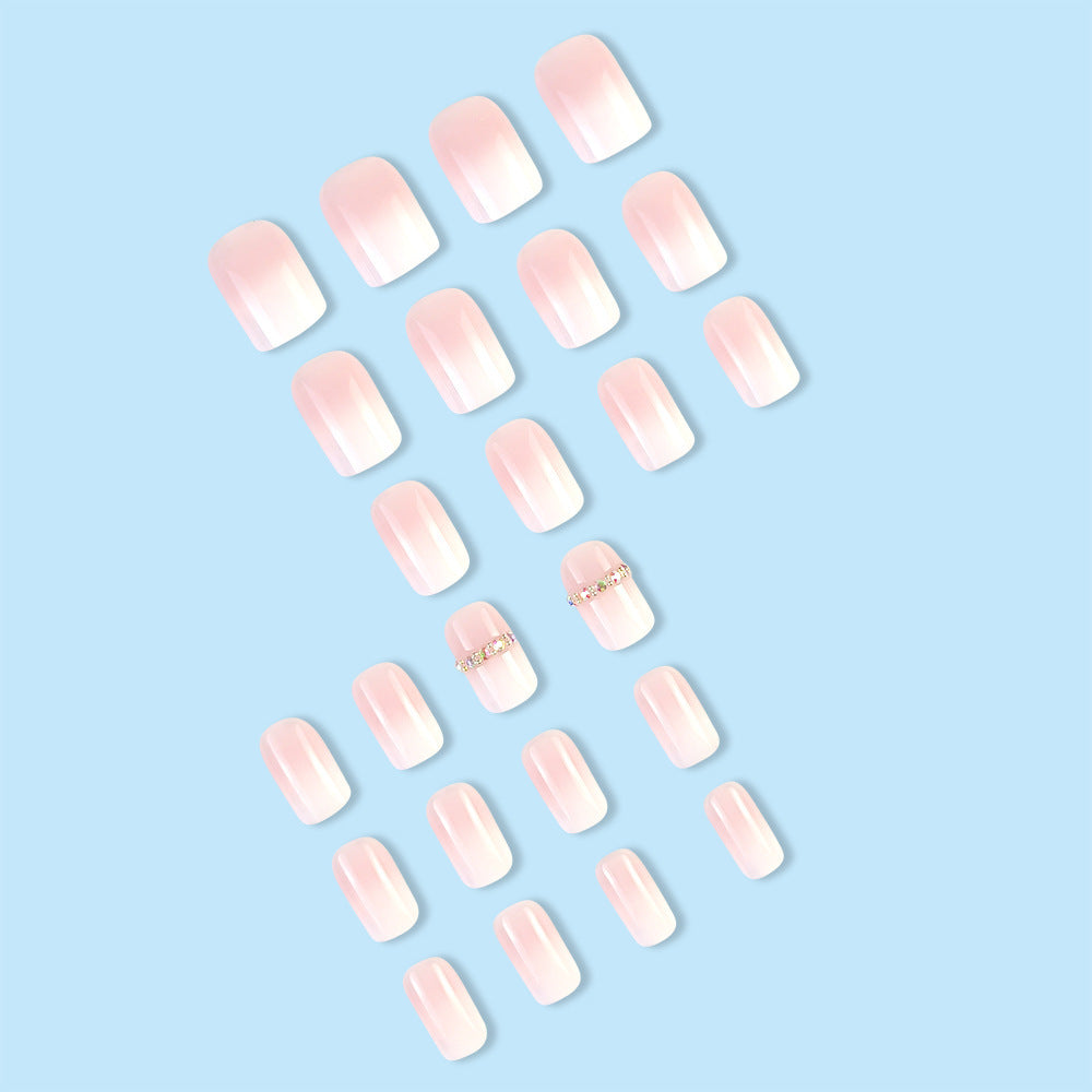 24pcs/Set Minimal White-Edge Jelly Pink Press-On Nails