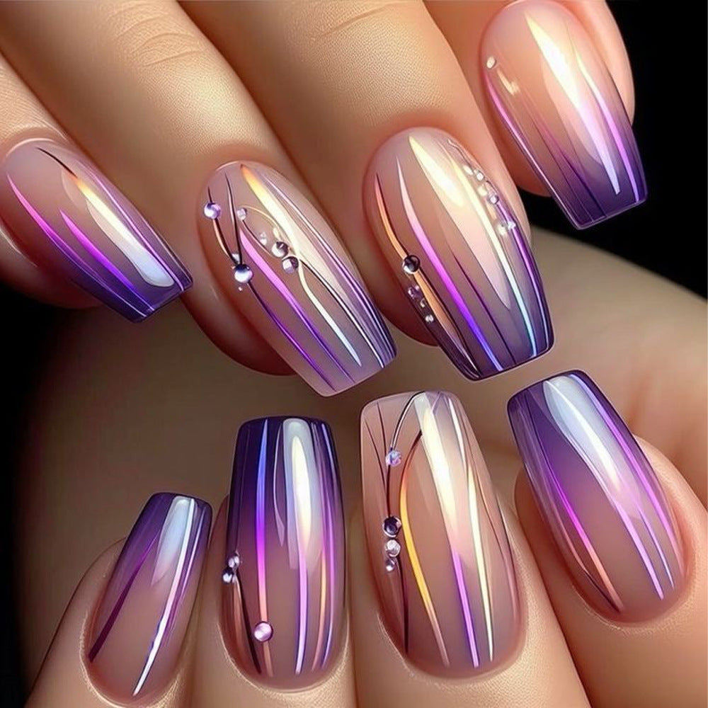 24pcs/Set Purple Rhyme Gradient Glow Press-On Nails