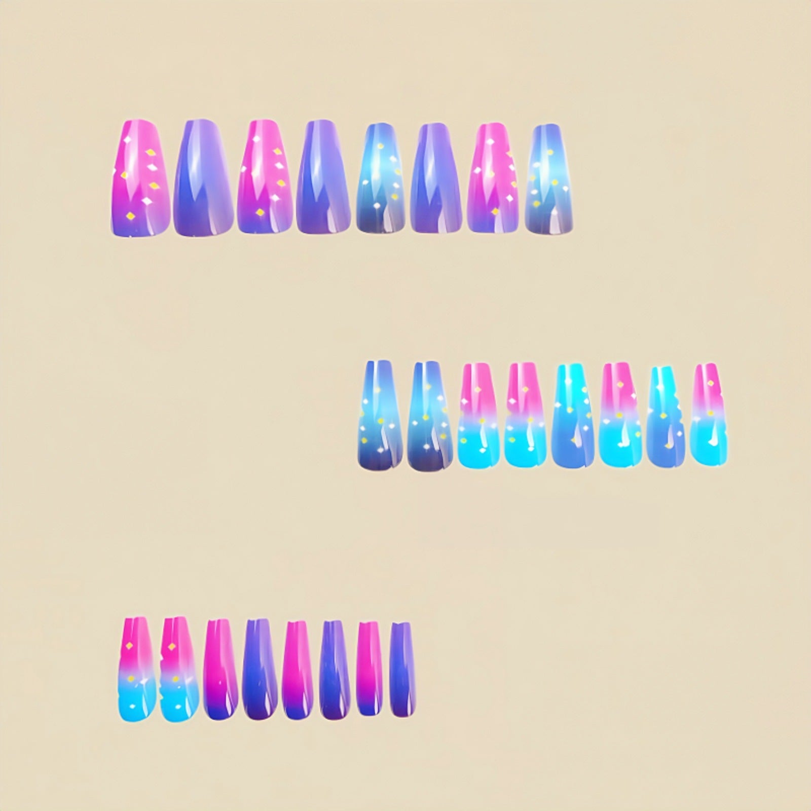 24pcs/Set Purple Gradient Cosmic Sky Press-On Nails