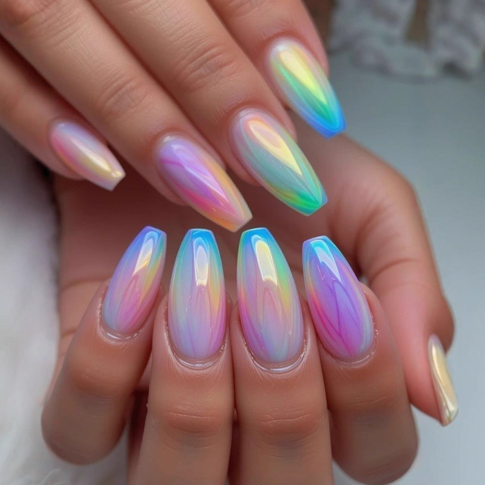 24pcs/Set Rainbow Aurora Chrome Press-On Nails
