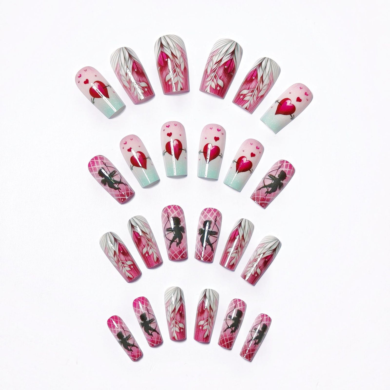 24pcs/Set Red Heart Cupid Press-On Nails
