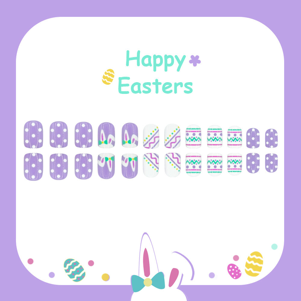 24pcs/Set Bunny Polka Dot & Stripe Short Press On Nails