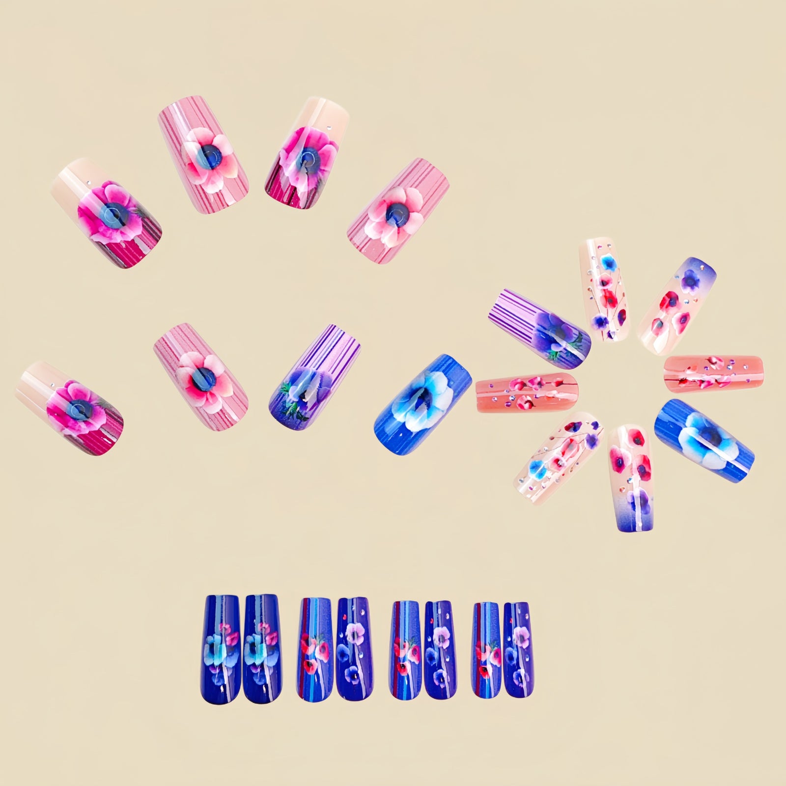 24pcs/Set Watercolor Poppy Gradient Press-On Nails