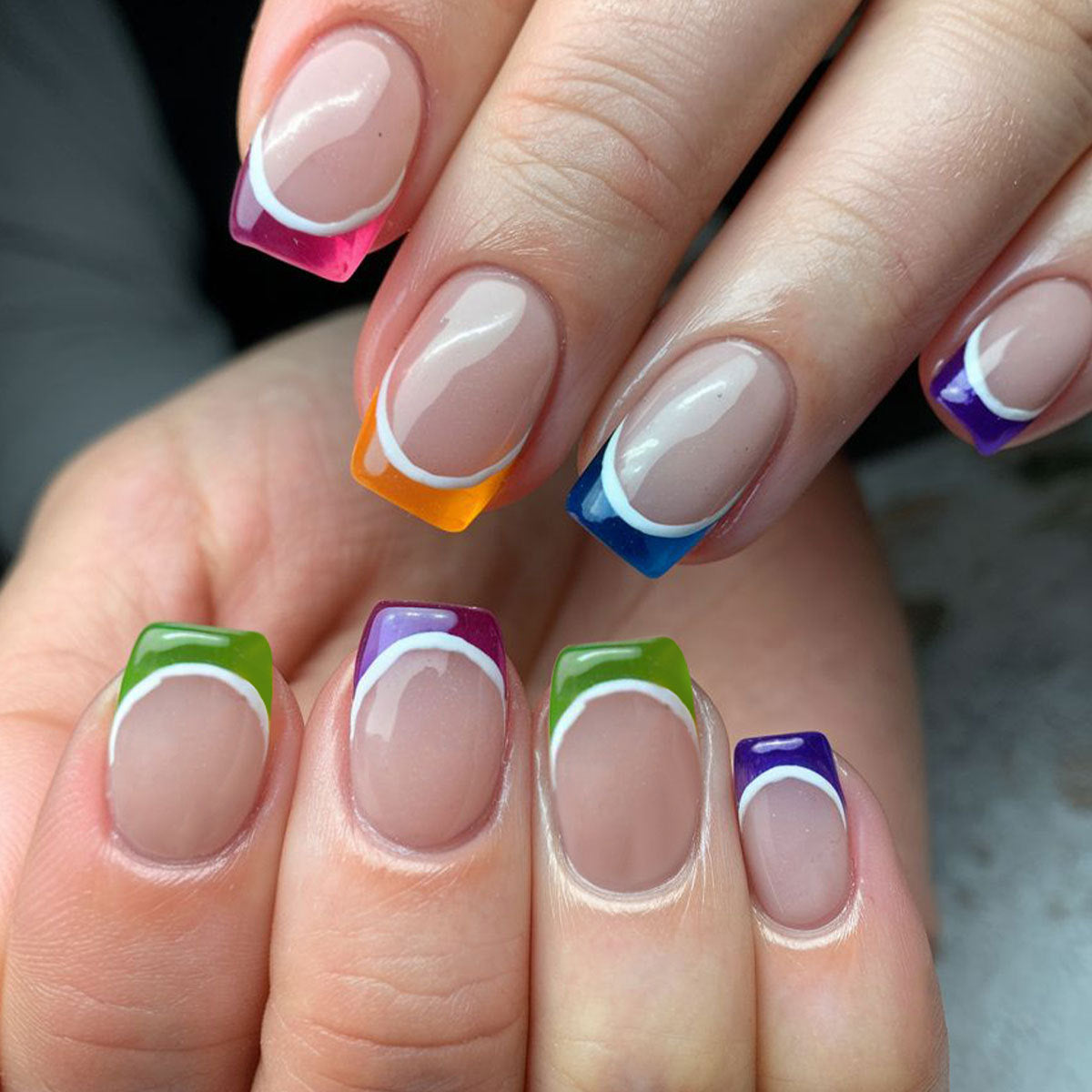 24pcs/Set Colorful French Tips Press-On Nails
