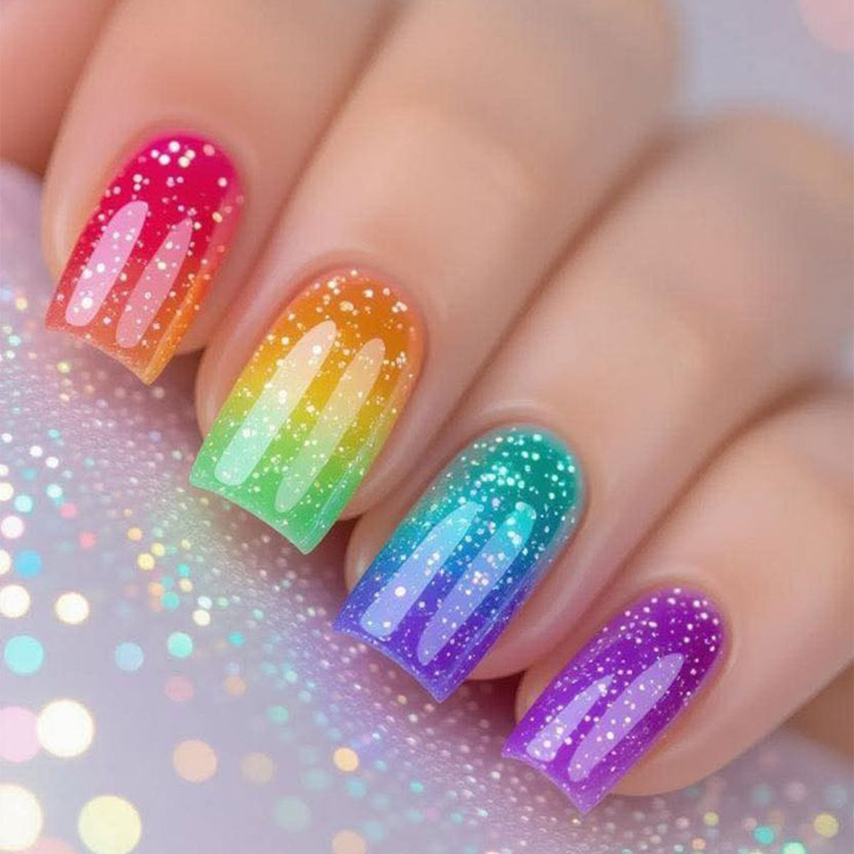 24pcs/Set Rainbow Candy Press-On Nails