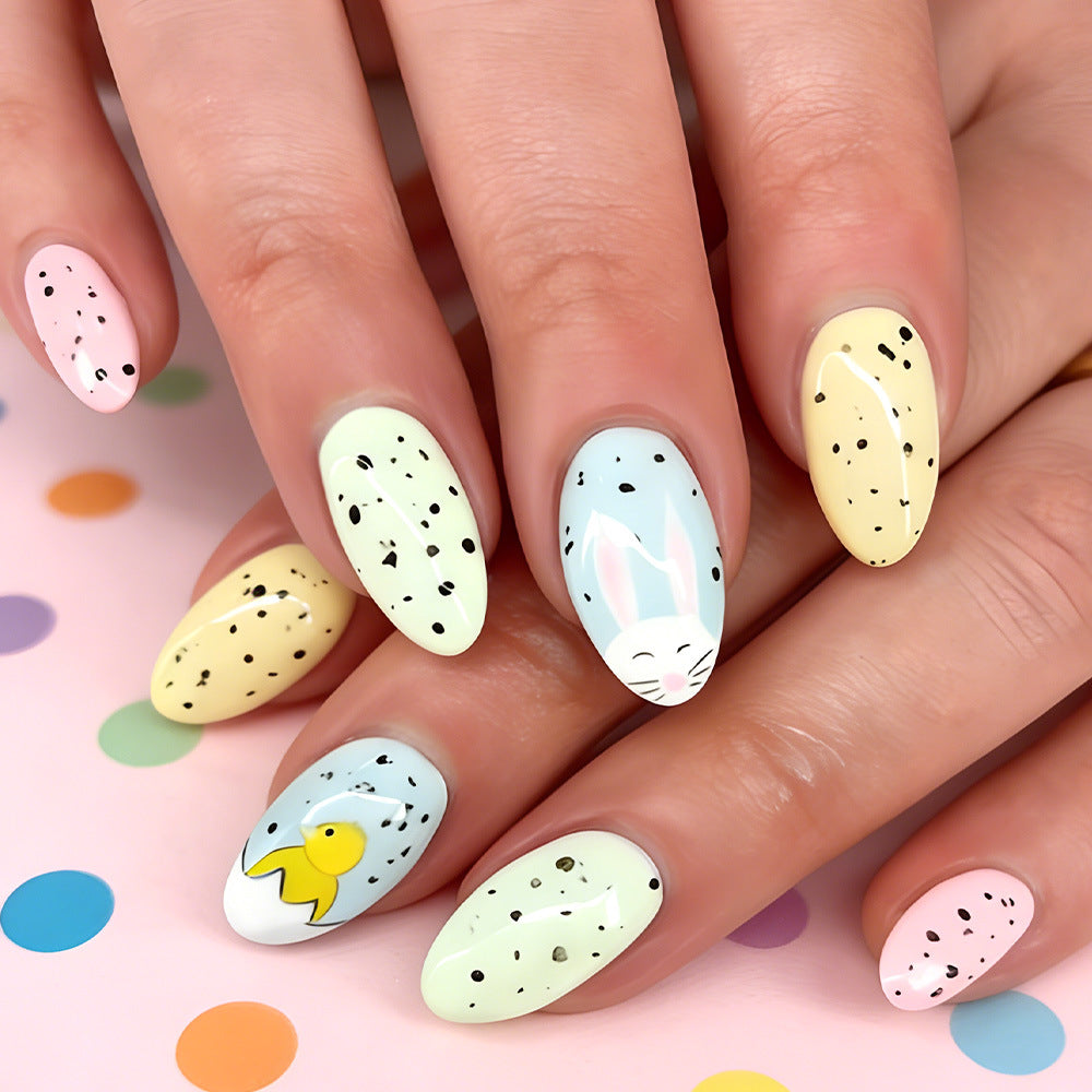 24pcs/Set Eggshell Cute Bunny Press-On Nails