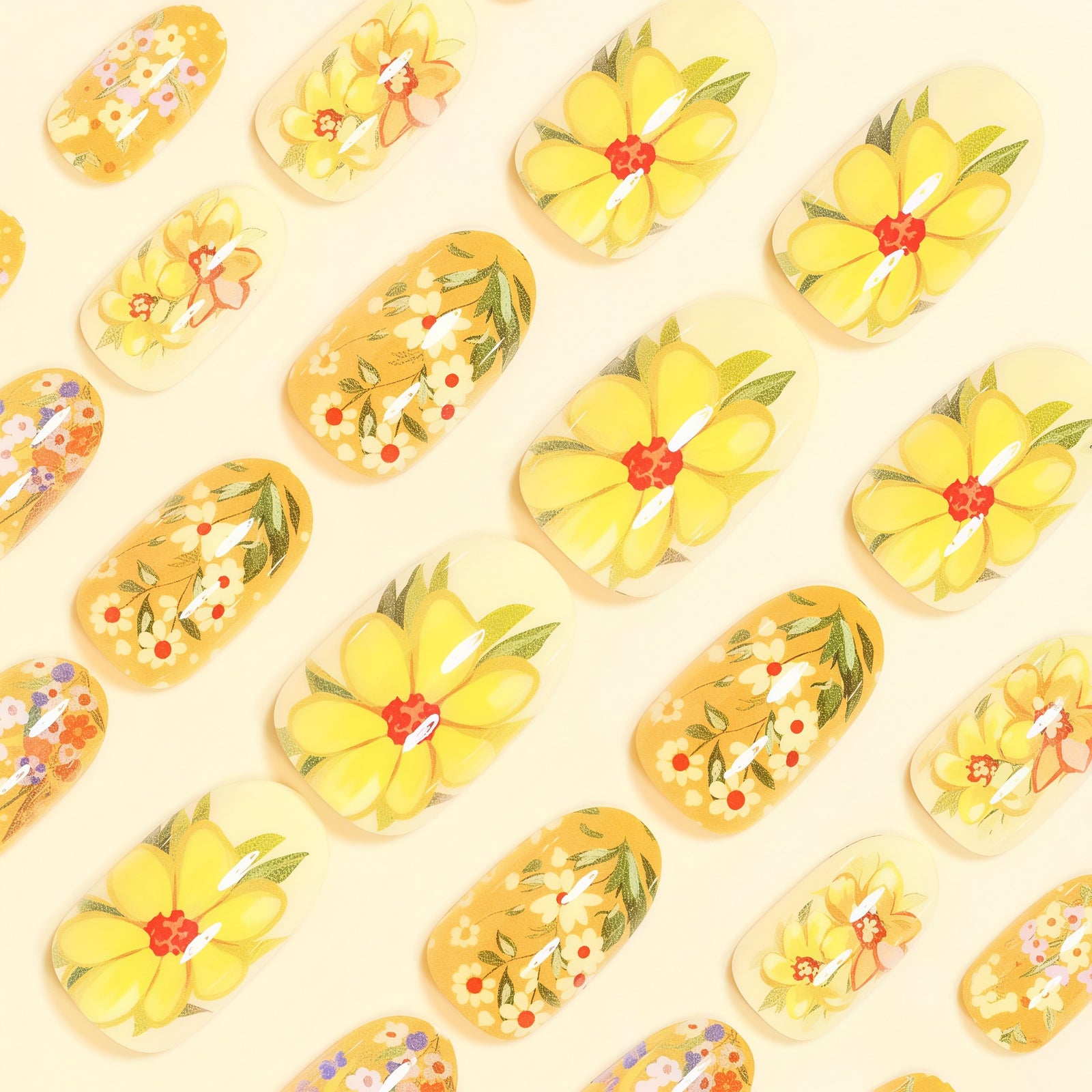 24pcs/Set Oil Painting Texture White Daisies Press-On Nails
