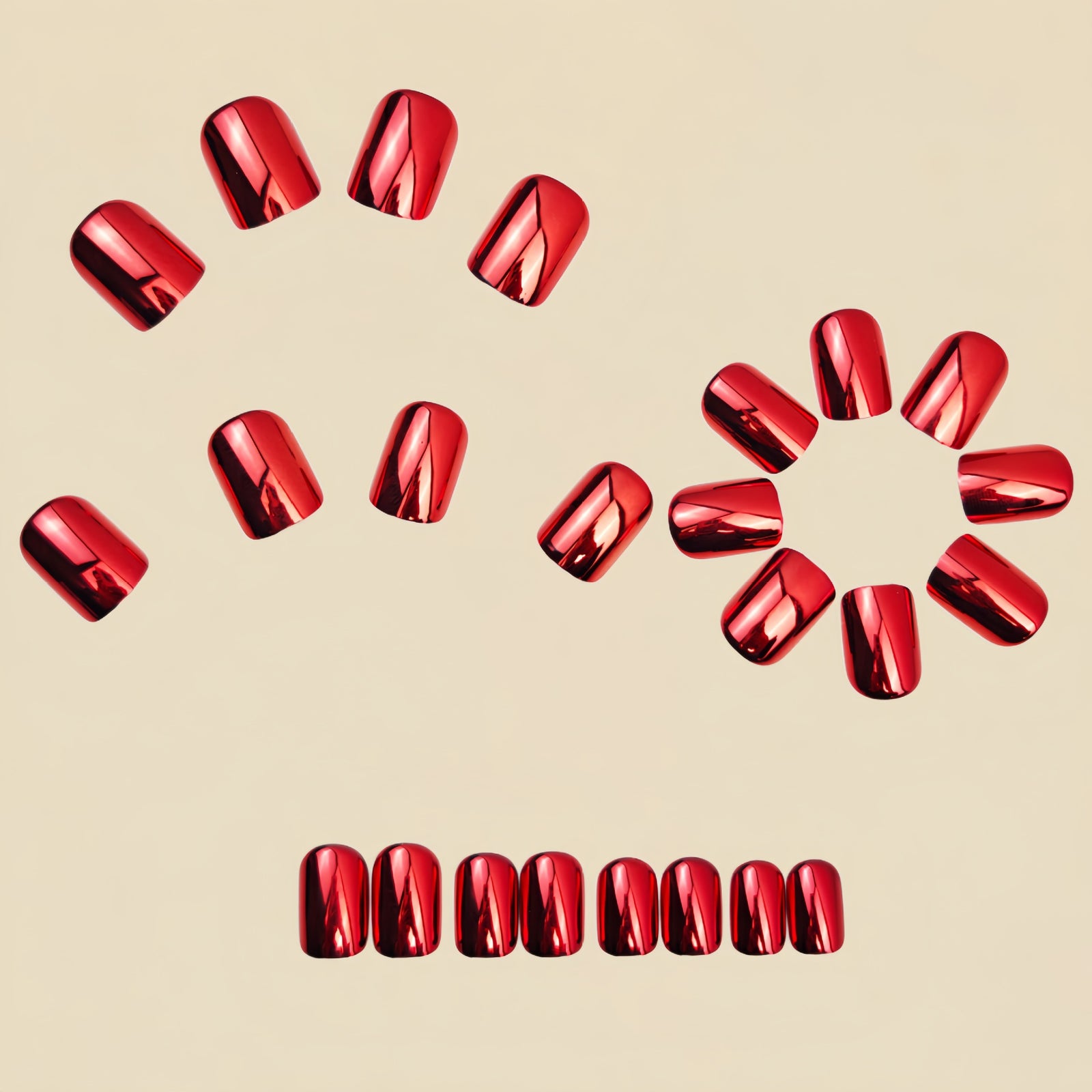 24pcs/Set Short Red Chrome Press On Nails