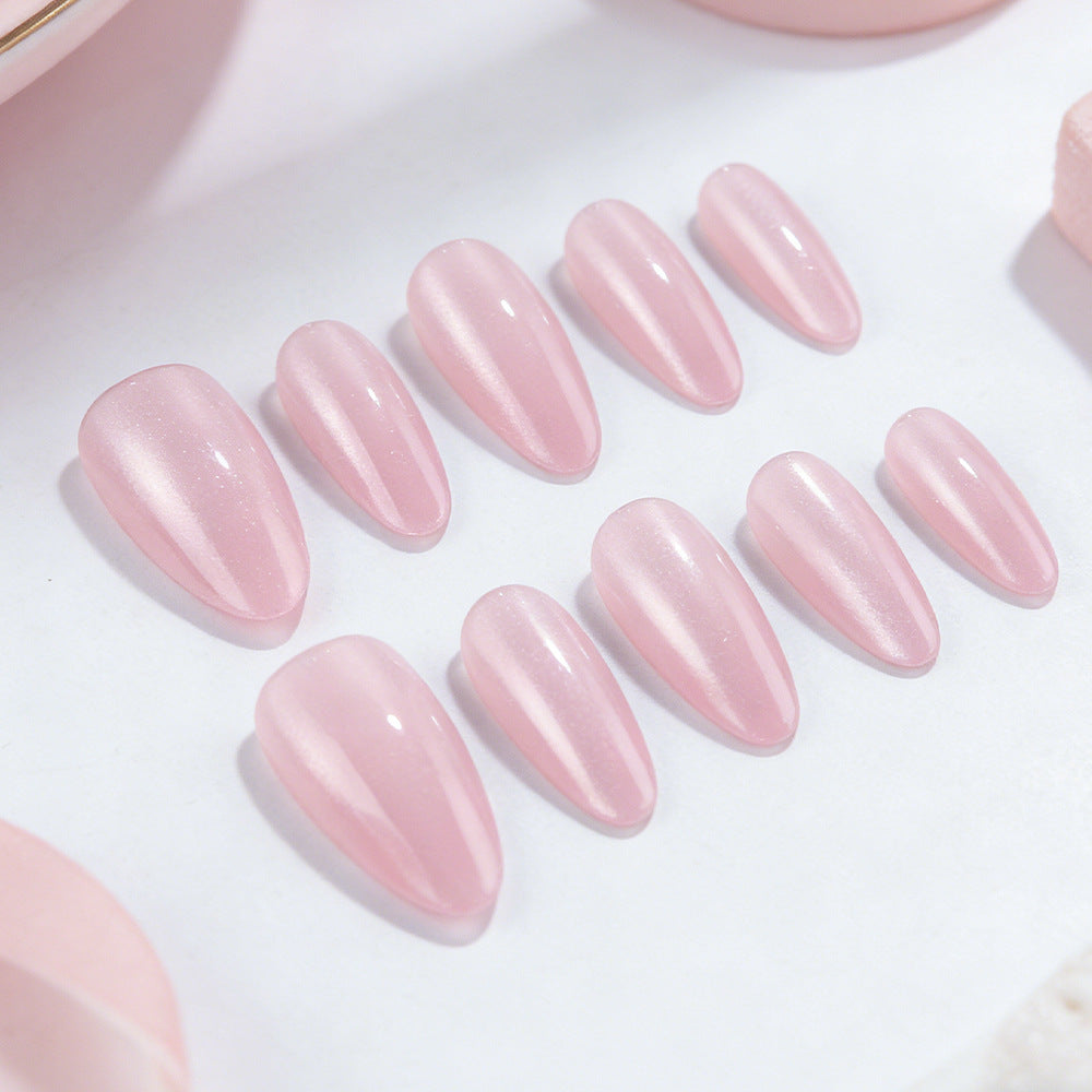 24pcs/Set Nude Pink Cat Eye Press-On Nails