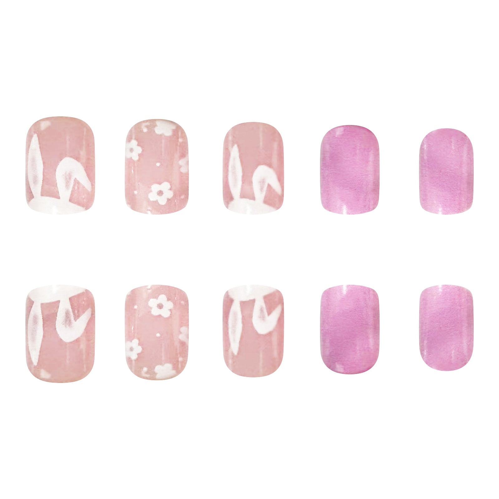 24pcs/Set Pink Floral Bunny Short Press-On Nails