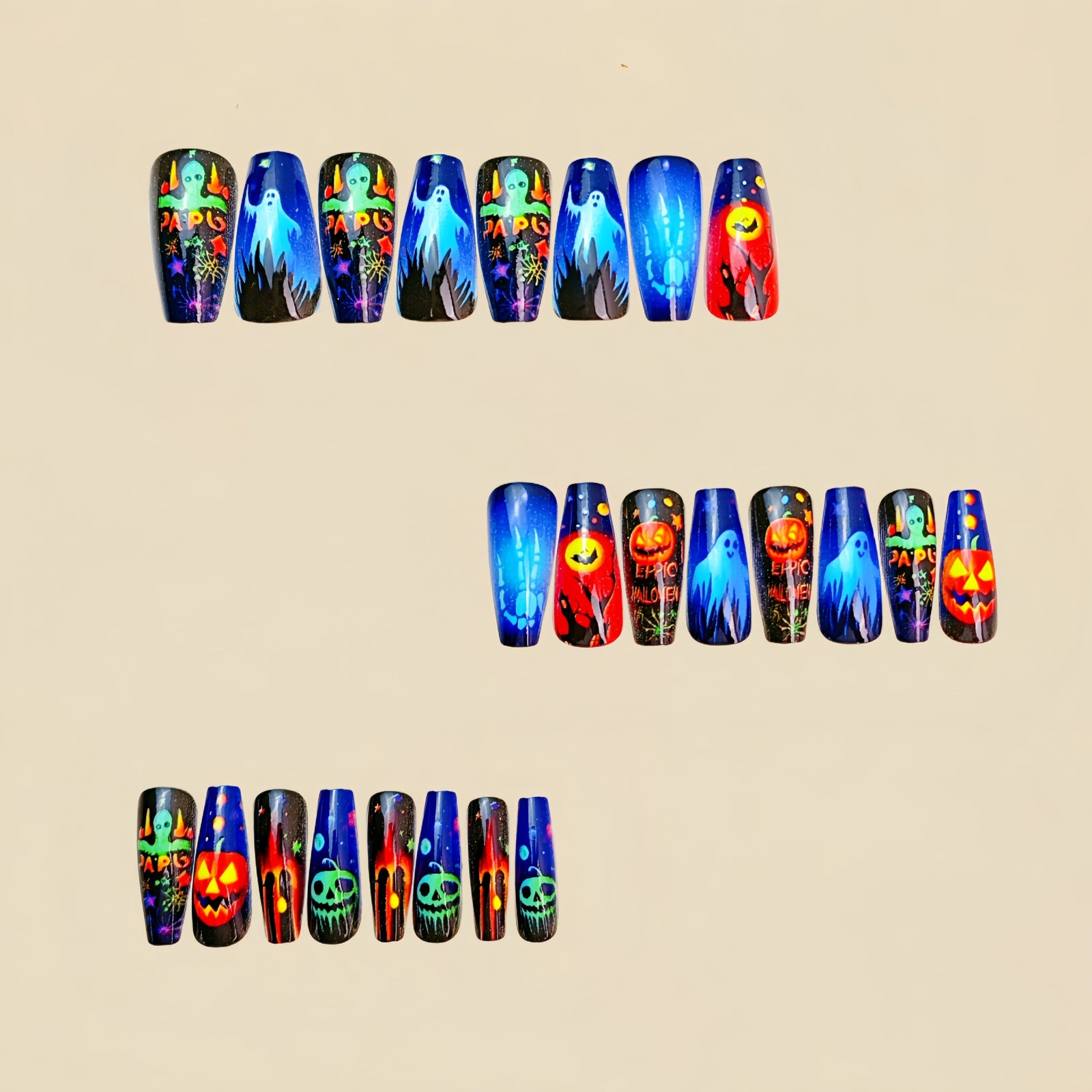 24pcs/Set Pumpkin, Ghost & Alien Elements Press-On Nails