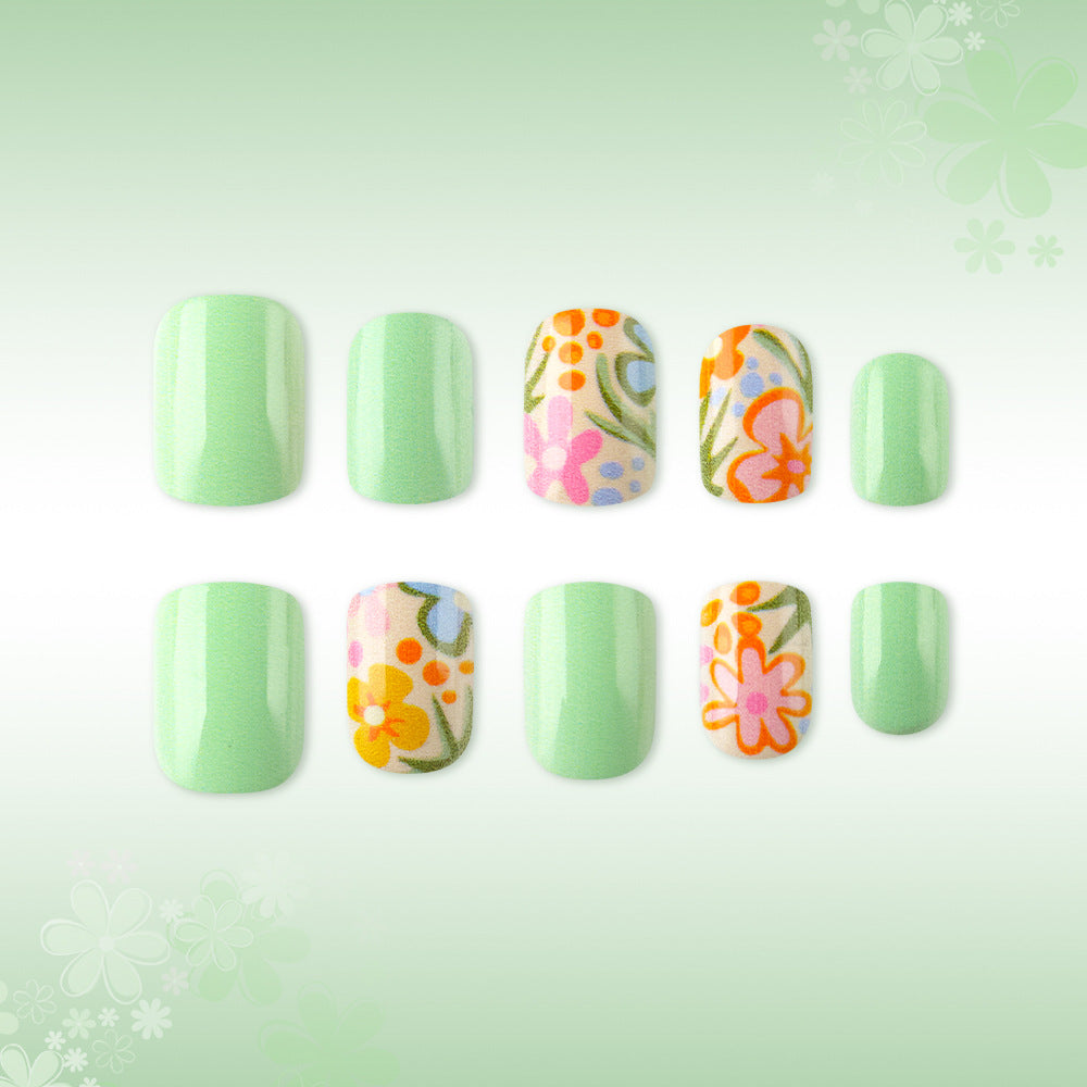24pcs/Set Green Minimalist Floral Press-On Nails