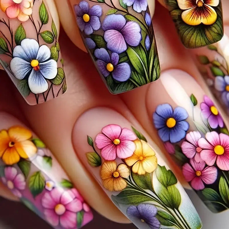 24pcs/Set Vibrant Floral Press-On Nails