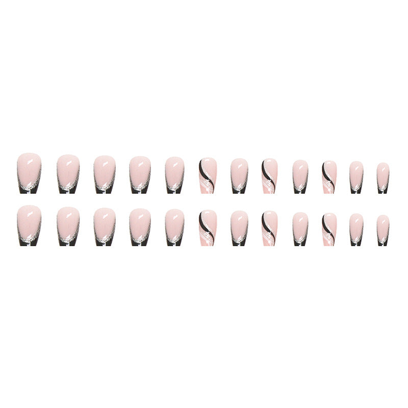 24pcs/Set Black Glitter French Minimalist Press-On Nails