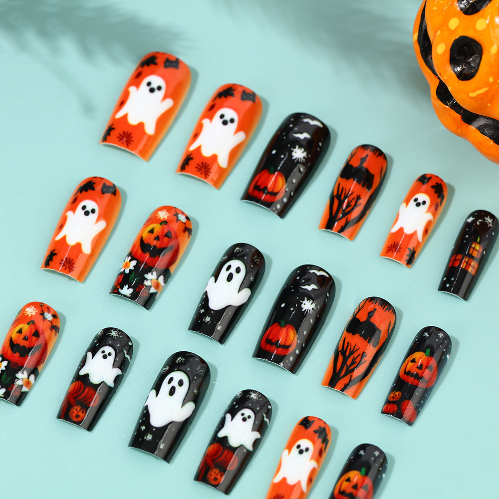 24pcs/Set Halloween Pumpkin Lantern Ghost Bat Press-On Nails