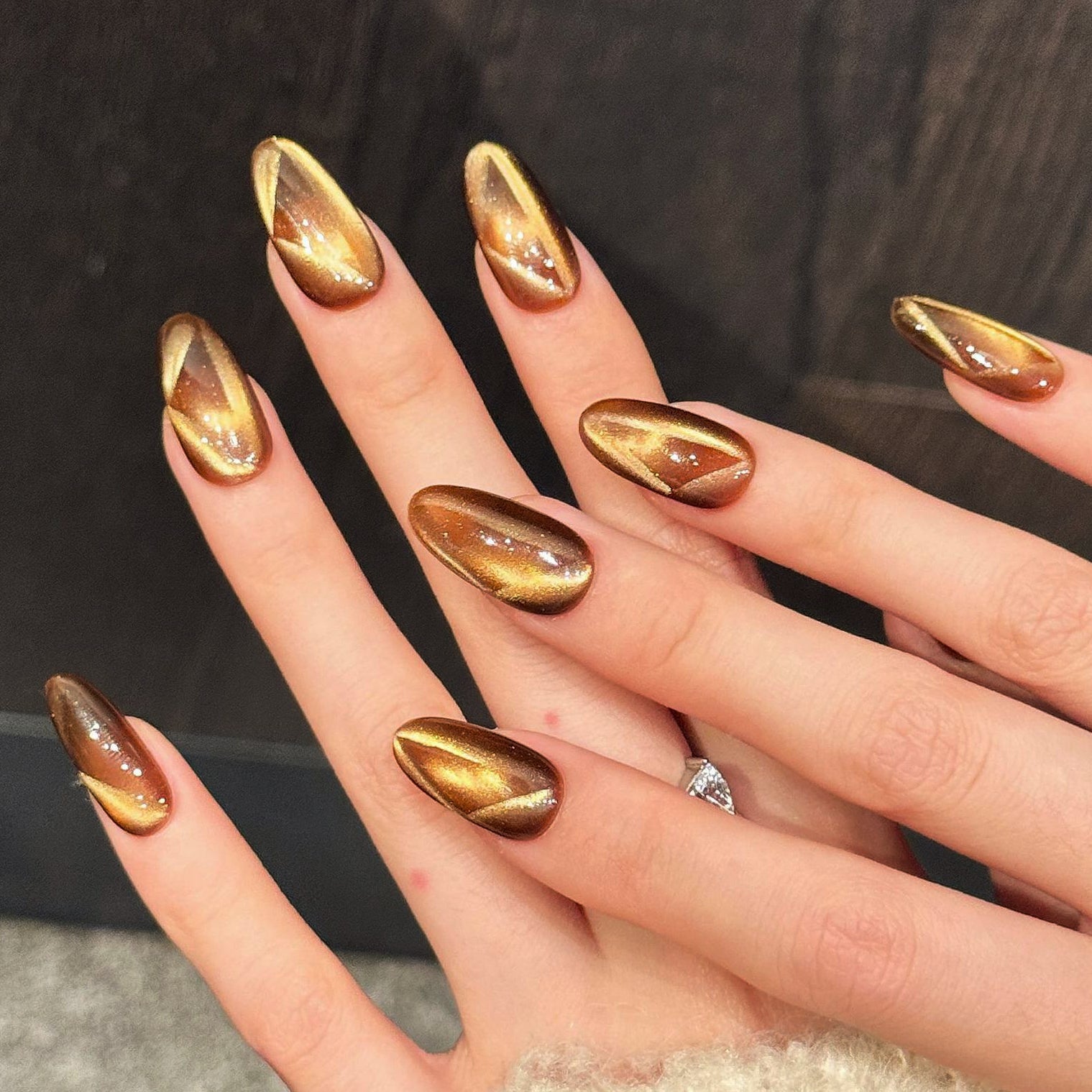 (Handmade) 10pcs/Set Amber Cat Eye Press-On Nails