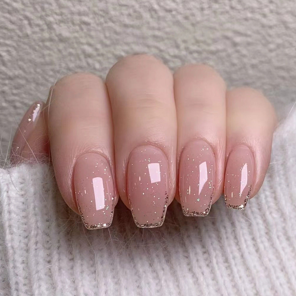24pcs/Set Nude Pink French Glitter Press-On Nails