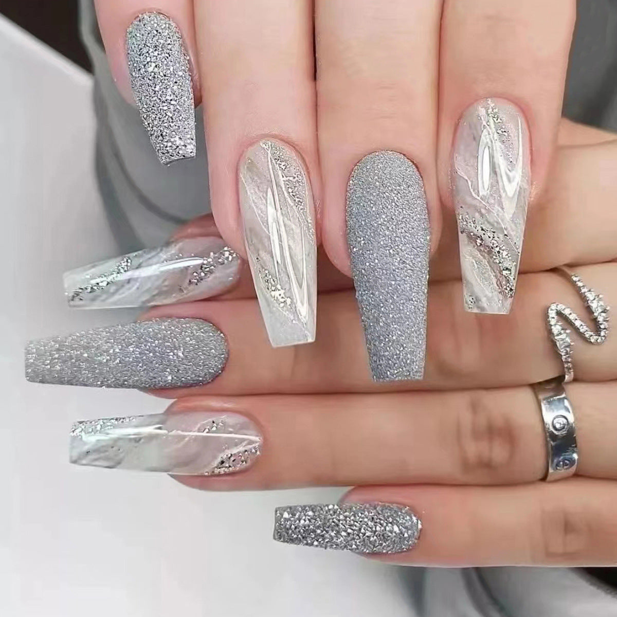 24pcs/Set Sparkling Marble Press-On Nails
