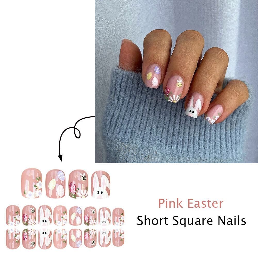24pcs/Set Minimal Bunny with Floral Accents Press-On Nails
