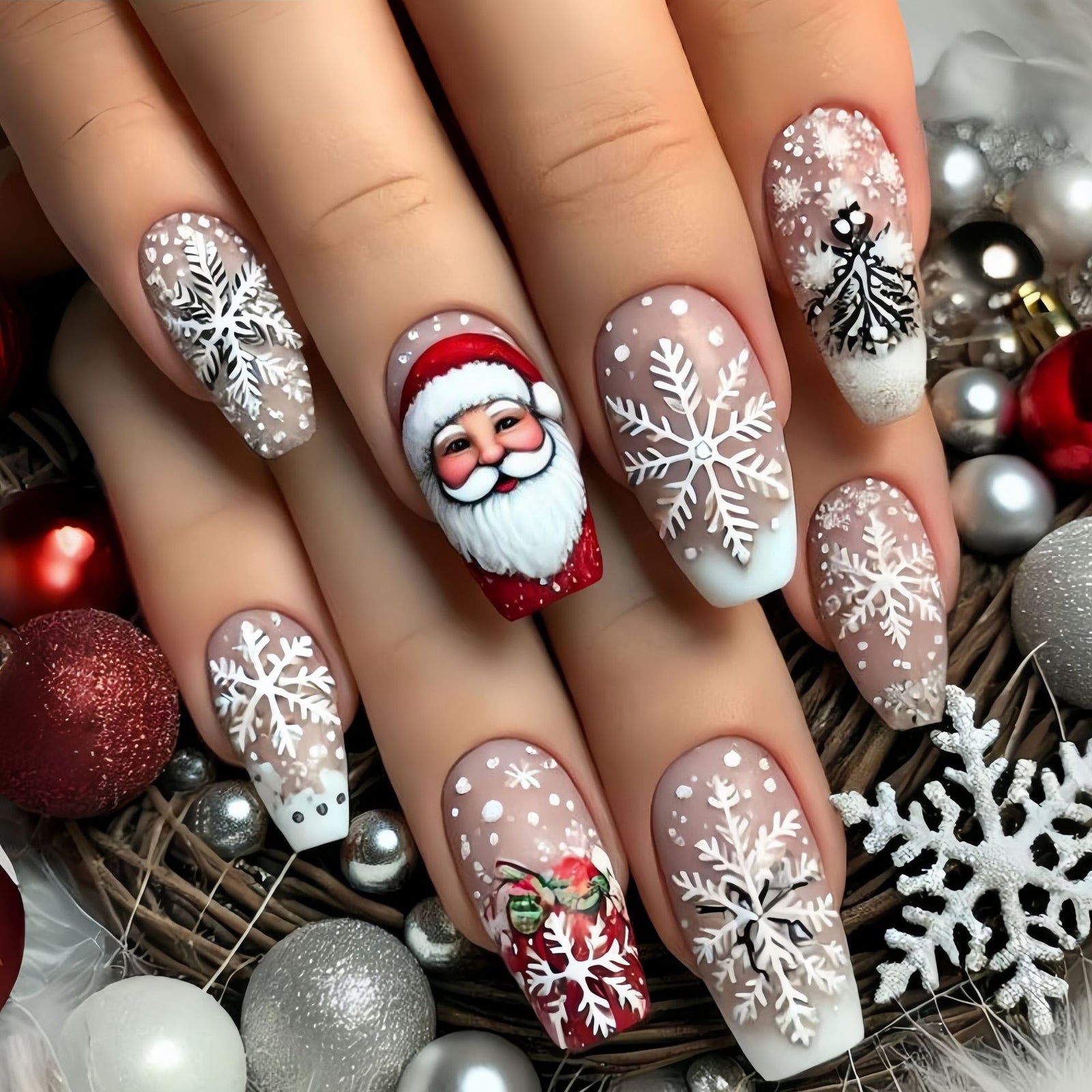 24pcs/Set Santa Snowflake Press-On Nails