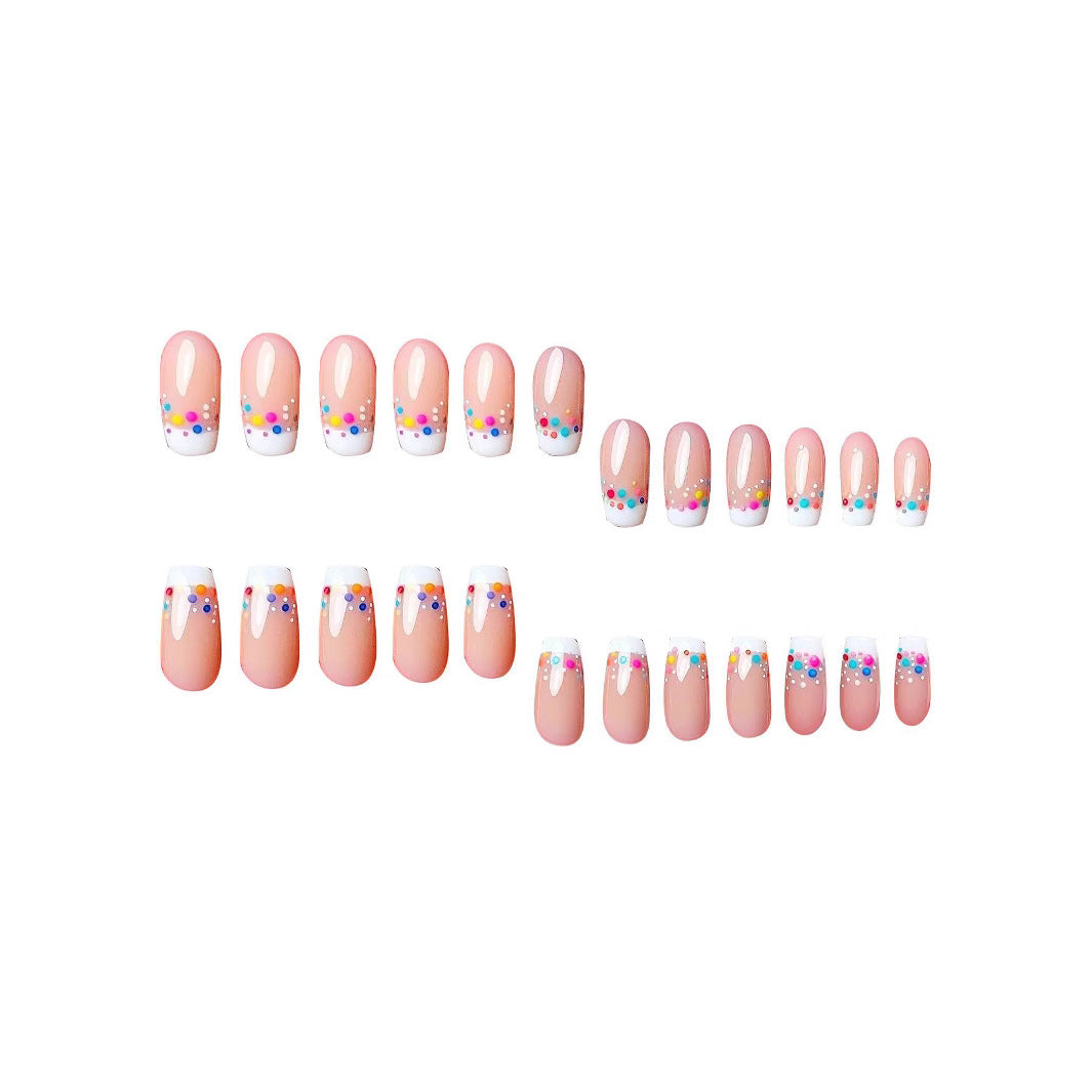 24pcs/Set White-Edged Colorful Dots Press-On Nails