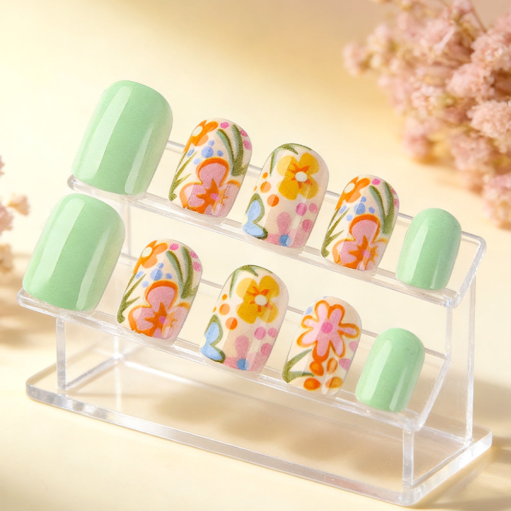 24pcs/Set Green Minimalist Floral Press-On Nails